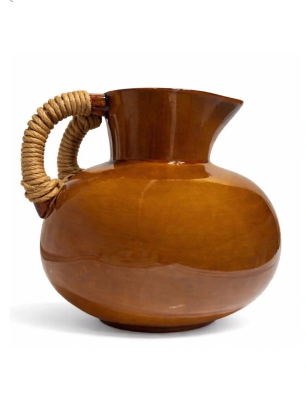 Vintage Z Gallerie Vase‎ Sedona Rust Brown Glaze Ceramic Pitcher Woven Hande